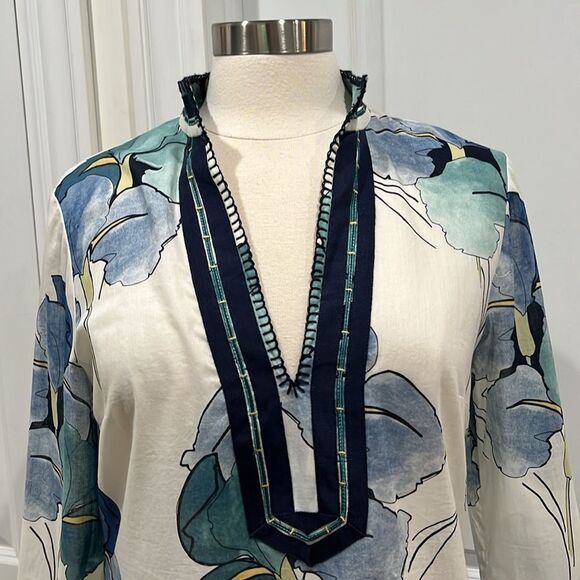 New! Tory Burch Iris Floral Prints Kaftan Tunic Top Size 8 100% Cotton NWT - Picture 4 of 16